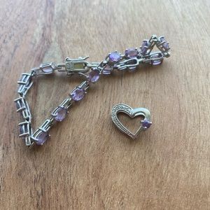 Sterling Silver Amethyst Bracelet and Pendant set